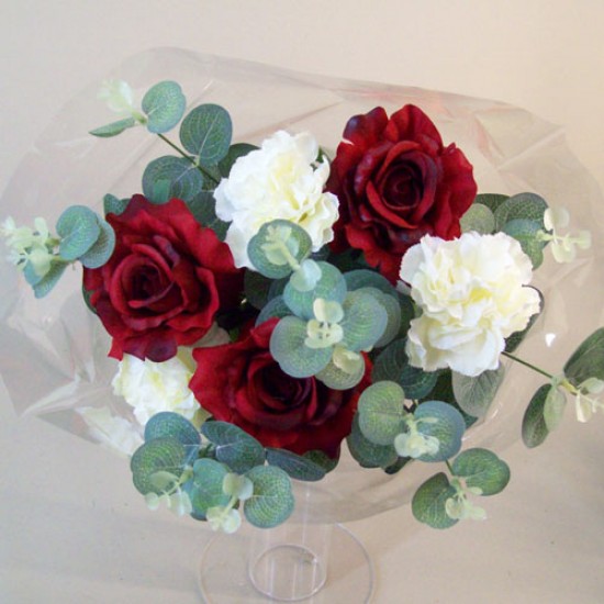Silk Flowers Gift Bouquet Red Sensation Silk Rose and Carnation - ABV028