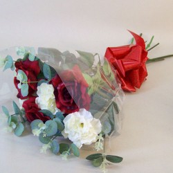 Silk Flowers Gift Bouquet Red Sensation Silk Rose and Carnation - ABV028