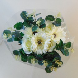 Silk Flowers Gift Bouquet Roses and Gerberas Cream - ABV040