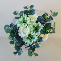 Silk Flowers Gift Bouquet Roses and Gerberas Green and Cream - ABV042