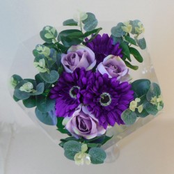 Silk Flowers Gift Bouquet Roses and Gerberas Purple - ABV032