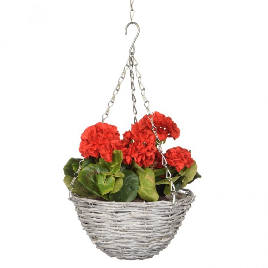 Artificial Geraniums Red Hanging Basket - HAN034