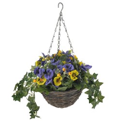 Artificial Pansies Hanging Basket Yellow and Purple - HAN013