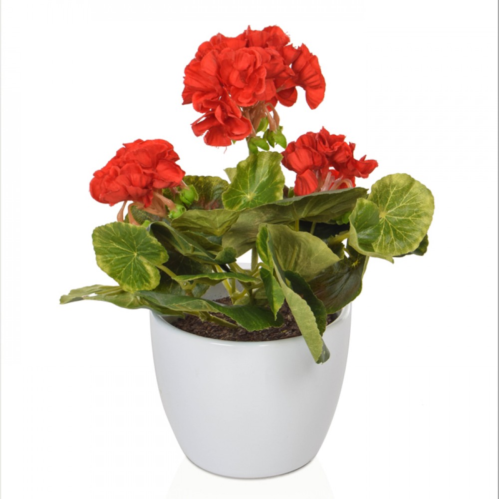 Potted Plants Artificial Geraniums Red