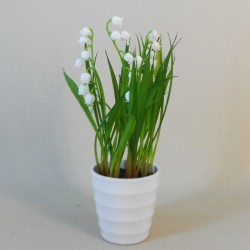 Artificial Lily of the Valley Plants in White Pot 21cm - LIL003 