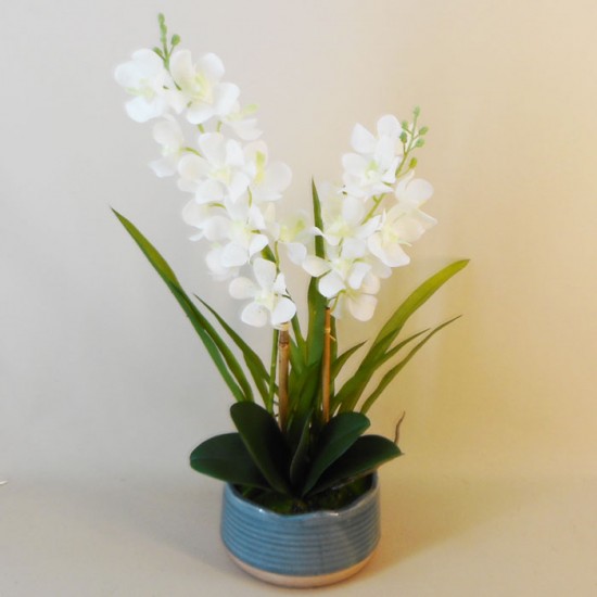 Artificial Vanda Orchid Plant in Teal Blue Ceramic Pot 57cm - ORC011 6A