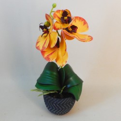 Mini Artificial Orchid Plant in Ceramic Pot Yellow Orange 28cm - ORC004 7A
