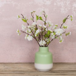 Artificial Flower Arrangement | White Blossom in Green Vase - BLV002 2B