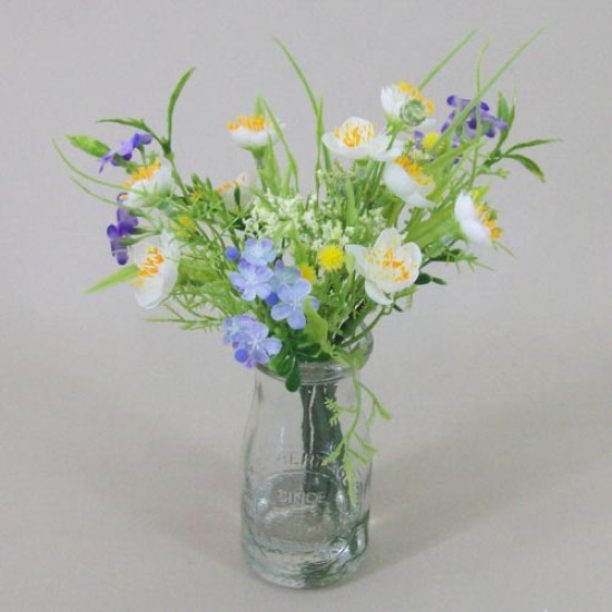 Artificial Buttercups and Forget me Nots Vase White - BGV002  3B