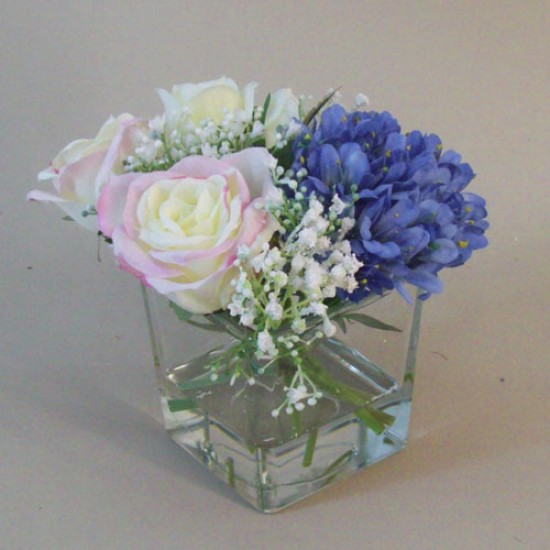 silk flowers in blue