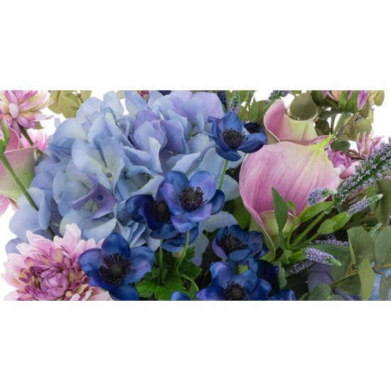 Centerpiece Arrangement | Blue and Pink Garden Flowers in Luxury Blue Vase - HYD010 7D