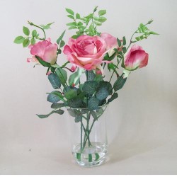 Mid Pink Roses Urn Artificial Flower Arrangement - ROS030 