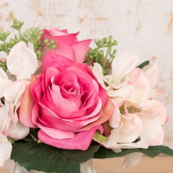 Artificial Flower Arrangement | Roses and Hydrangeas Cream Pink - RHV006 3D