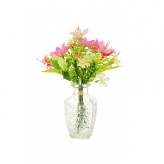 Artificial Flower Arrangement Pink Garden Flowers in Vintage Style Vase - GAR006 3C