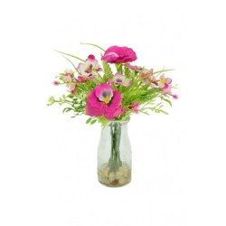 Artificial Pansies and Blossom Milk Bottle Pink - PAN002 3D