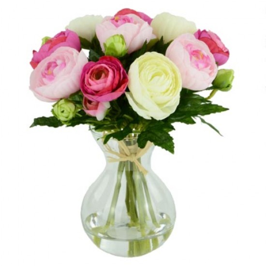 Artificial Flower Arrangements Pink White Silk Ranunculus In