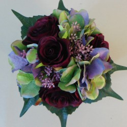 Burgundy Roses and Green Hydrangeas Artificial Flower Arrangements - ROS019 6E