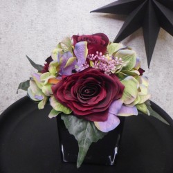 Burgundy Roses and Green Hydrangeas Artificial Flower Arrangements - ROS019 6E