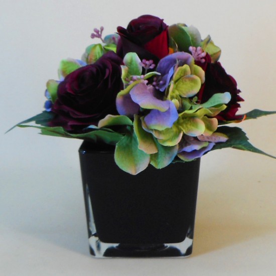 Burgundy Roses and Green Hydrangeas Artificial Flower Arrangements - ROS019 5D