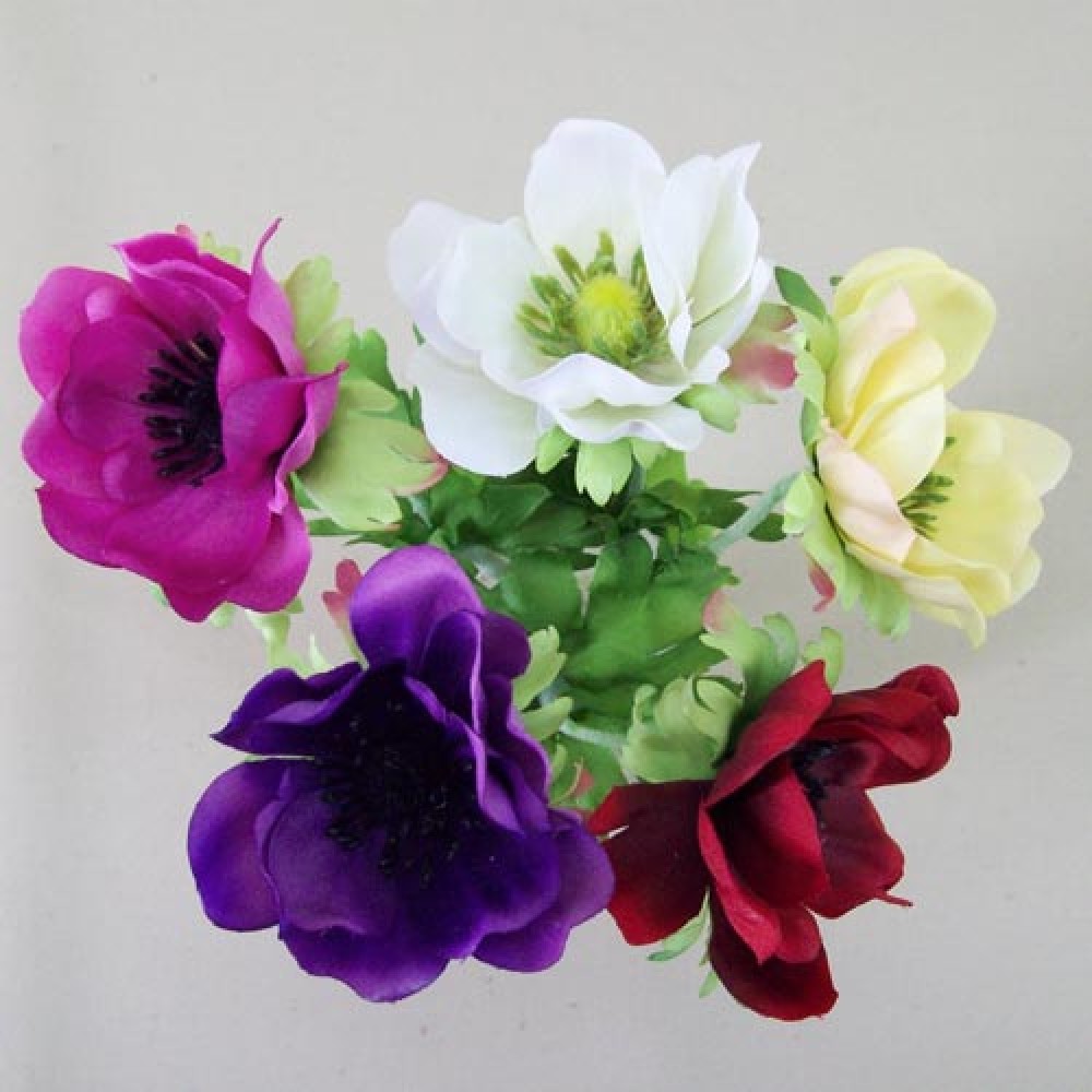 Artificial Flower Arrangements | Silk Anemones in Glass Milk Bottle Vase