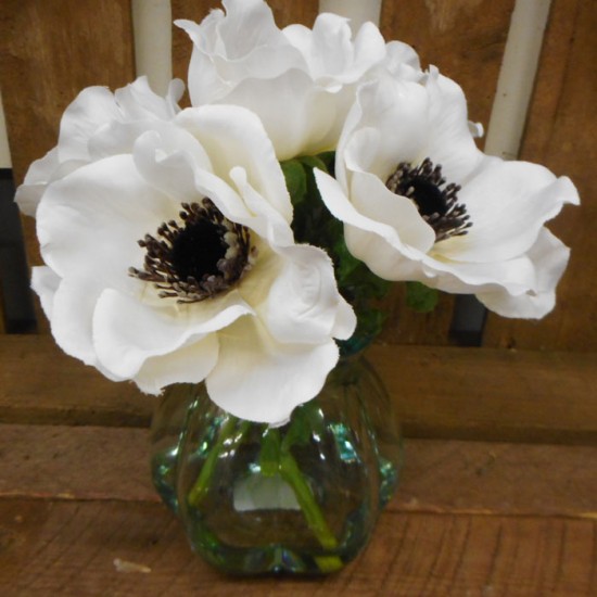 White Anemones Vase | Silk Flower Arrangements - ANE004 3D