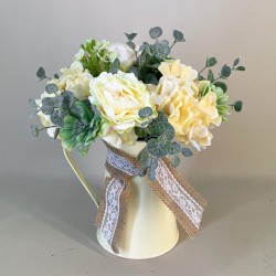Hydrangeas and Camellias in Lemon Enamelled Jug 30cm | Artificial Flower Arrangements - JUG011 6D