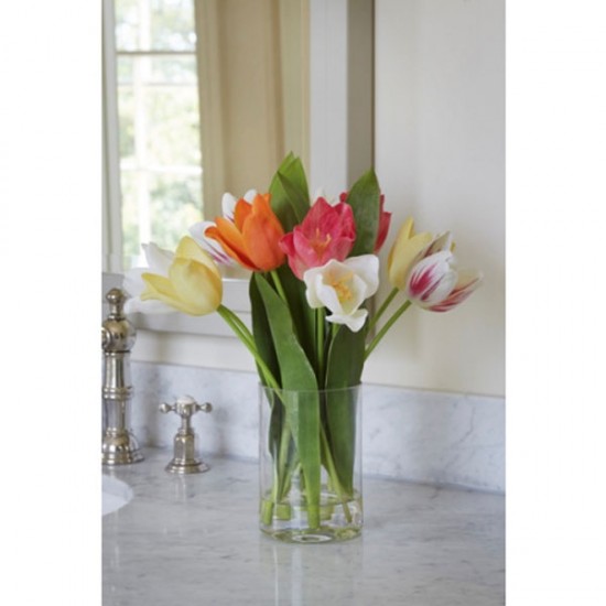 Artificial Flower Arrangements | Assorted Tulips in Cylinder Vase | SPECIAL PURCHASE - TUL003 6E