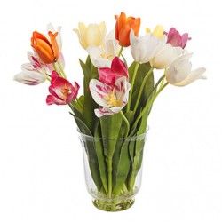 Artificial Flower Arrangements | Assorted Tulips in Glass Urn Vase | SPECIAL PURCHASE - TUL002 FR