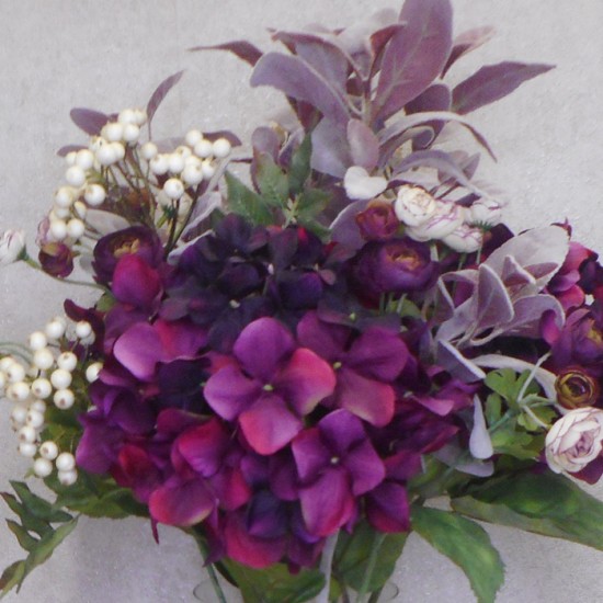 Statement Artificial Flower Arrangement | Aubergine Hydrangeas and Berries - HYD008 5A
