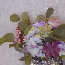 Centerpiece Flower Arrangement | Camellias Roses and Hydrangeas in Silver Crackle Glass Vase - CAM001