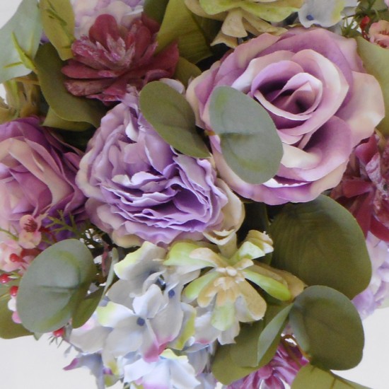 Centerpiece Flower Arrangement | Camellias Roses and Hydrangeas in Silver Crackle Glass Vase - CAM001