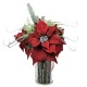 Christmas Artificial Flower Arrangements | Red Poinsettias in Silver Vase - X22001 