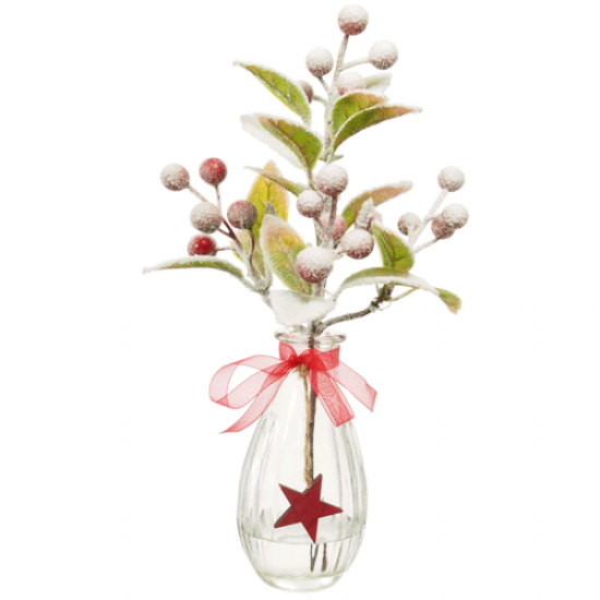 Christmas Flower Arrangements | Red Berries in Clear Glass Vase - 18X098 FR1B