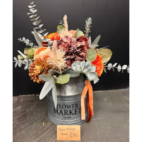 Flower Market Milk Churn with Orange Flowers 51cm | Artificial Flower Arrangements - AUT014