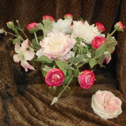 Luxury Artificial Flower Arrangement Pink Garden Flowers in Glass Vase - GAR007 2B
