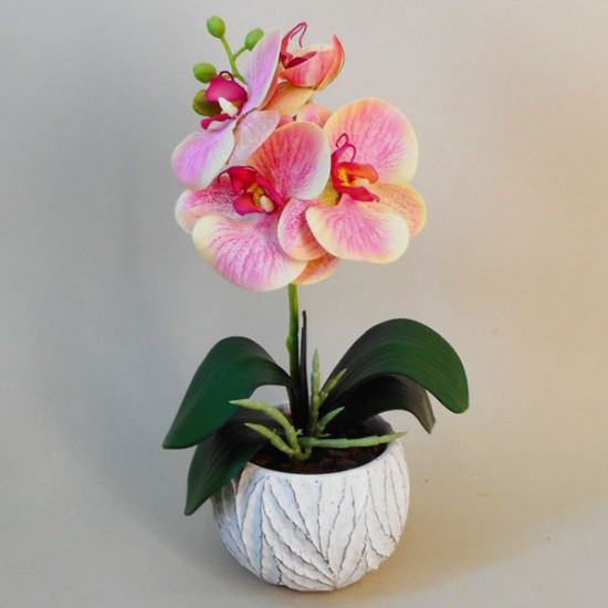 Mini Artificial Orchid Plant in Ceramic Pot Pink and Yellow - ORC002 5B