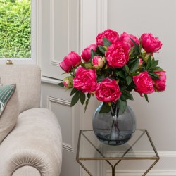 Artificial Flower Arrangement | Hot Pink Peonies in Bubble Vase - PEO003