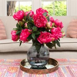 Artificial Flower Arrangement | Hot Pink Peonies in Bubble Vase - PEO003