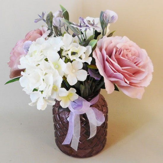 Pink Roses and White Hydrangeas Artificial Flower Arrangement - ROS006 2C