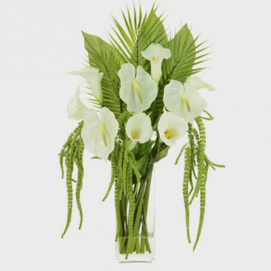 Statement Artificial Flower Arrangements | Calla Lilies and Anthuriums White  - CLV017 OFF