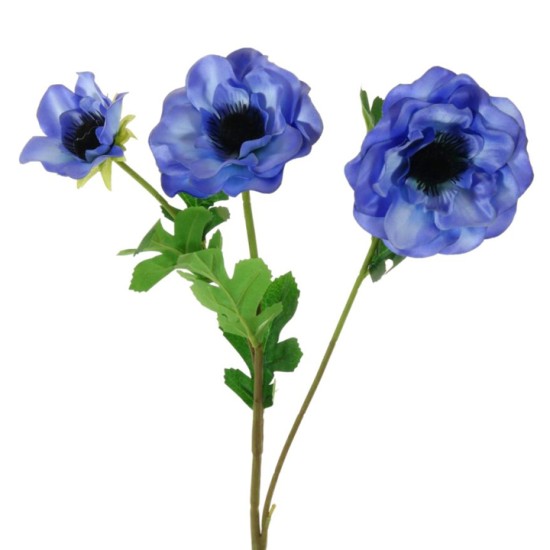 Artificial Anemones Blue 3 Flowers 50cm - A068 EE1