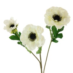 Artificial Anemones Cream 3 Flowers 50cm - A039 FF1