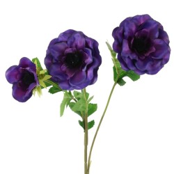 Artificial Anemones Purple 3 Flowers 50cm - A054 B3