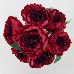 Bunch of Artificial Peony Flowers Red 57cm - P103 K4
