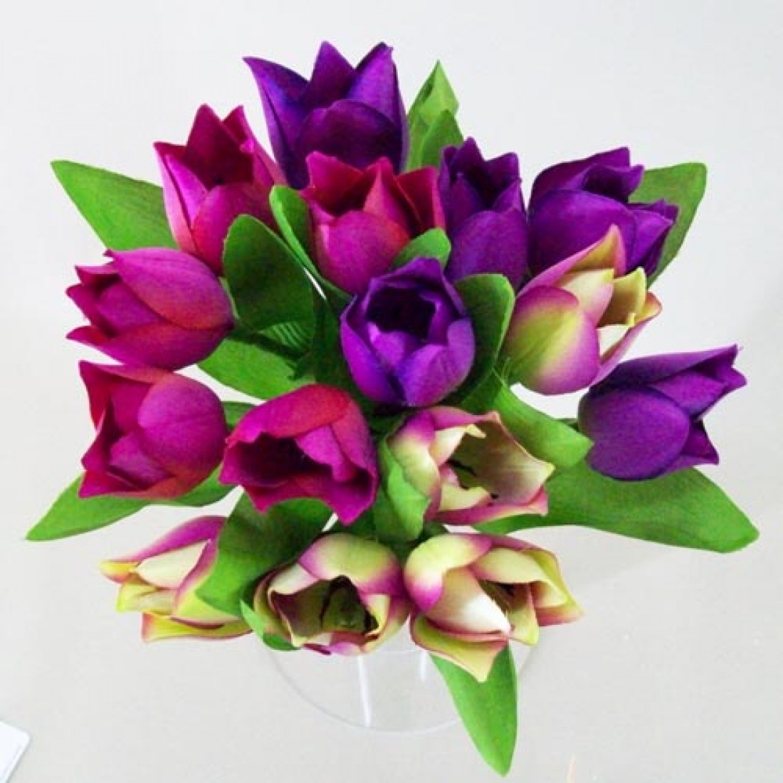 Artificial Tulips Bundle Purple Pink Green 23cm | Artificial Flowers