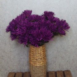 Artificial Spider Chrysanthemums Aubergine Purple with Green Leaves 64cm - S108 Q2