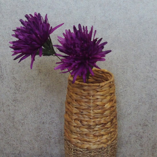 Artificial Spider Chrysanthemums Aubergine Purple with Green Leaves 64cm - S108