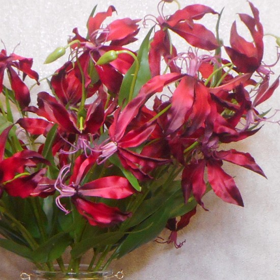 Artificial Gloriosa Flame Lily Dark Red 80cm - G007 E1