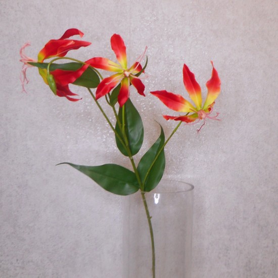 Artificial Gloriosa Flame Lily Orange Yellow 80cm - G004 E1