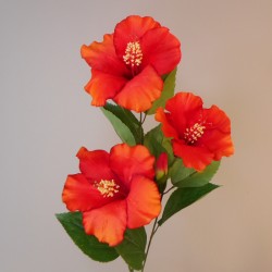 Artificial Hibiscus Spray Flame Red 81cm - H151 T4